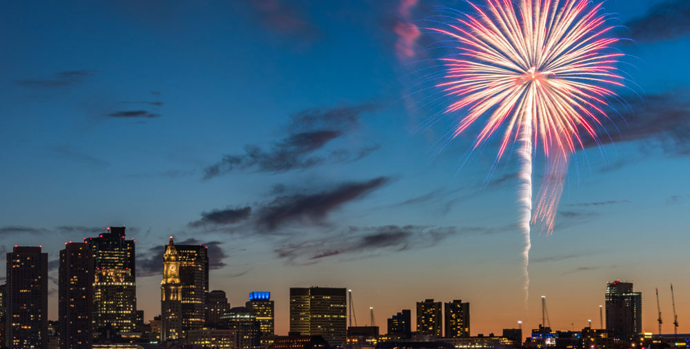Fireworks over Boston Harbor during Harborfest celebration