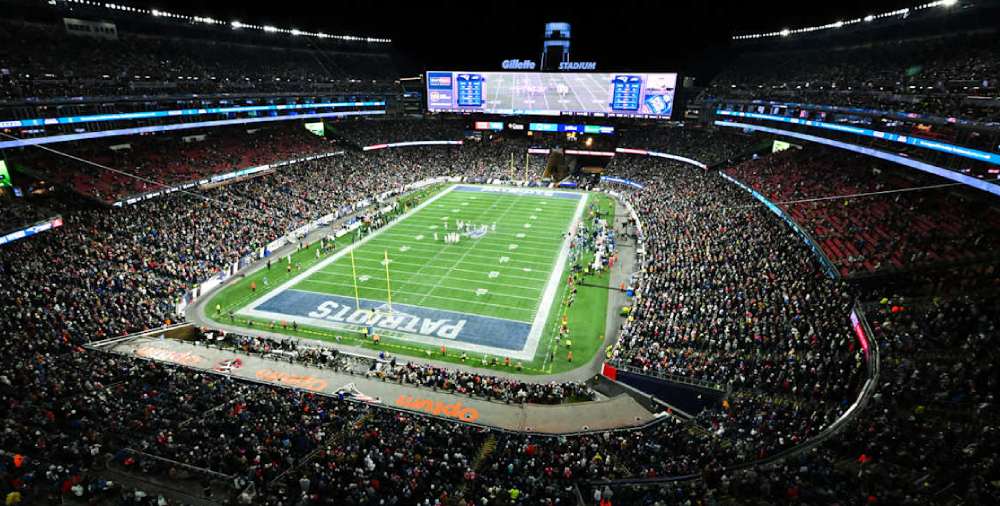 New England Patriots game at Gillette Stadium with fans cheering