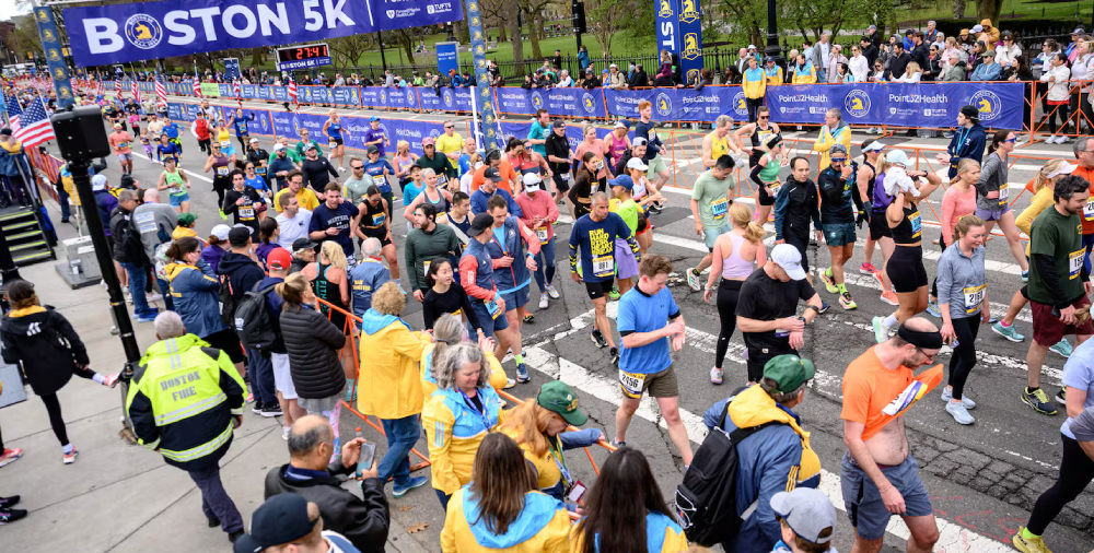 Runners participating in the Boston 5K during Marathon Weekend